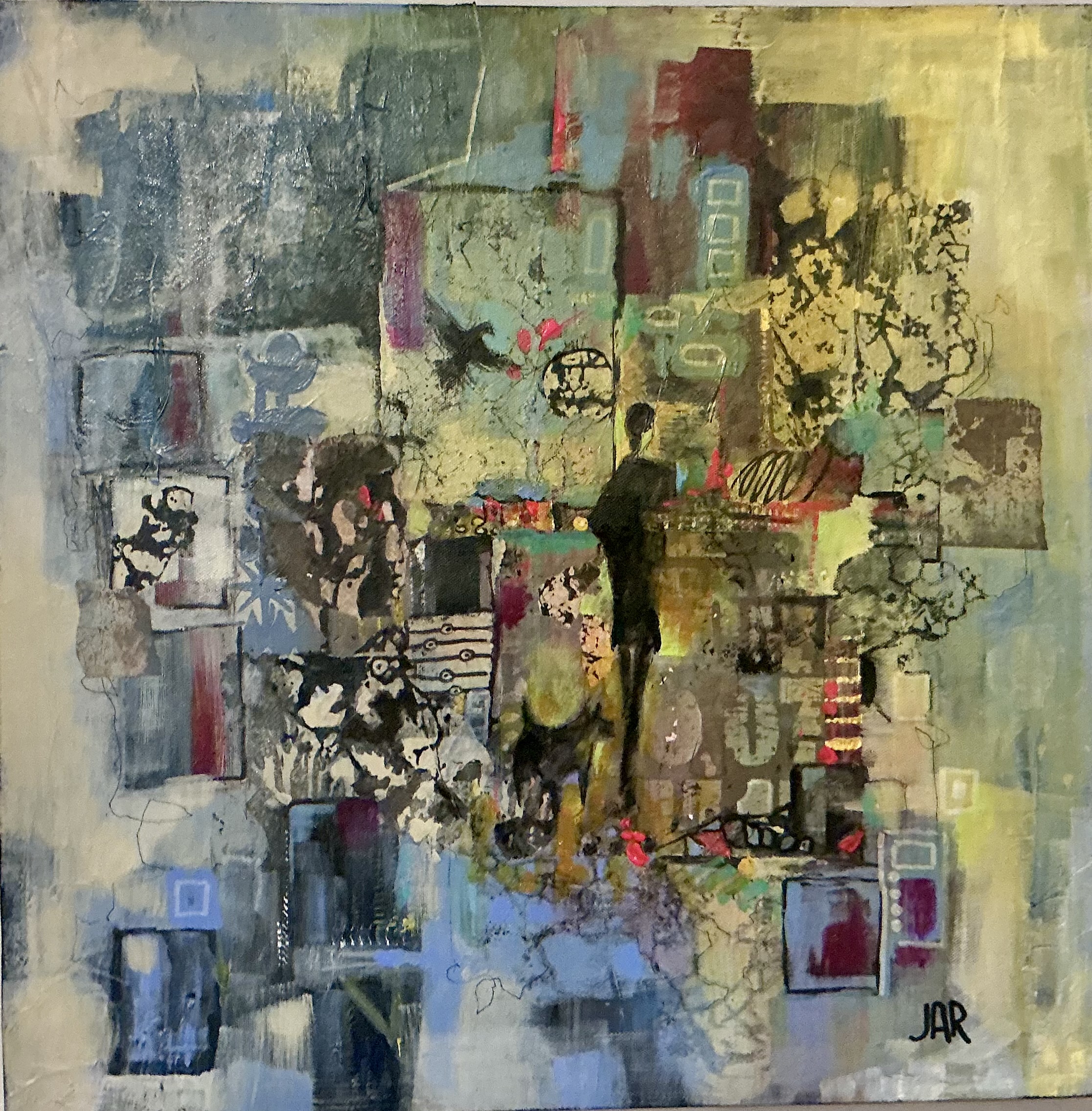 Urban  Companions - mixed media collage by Jean Ann Robinson