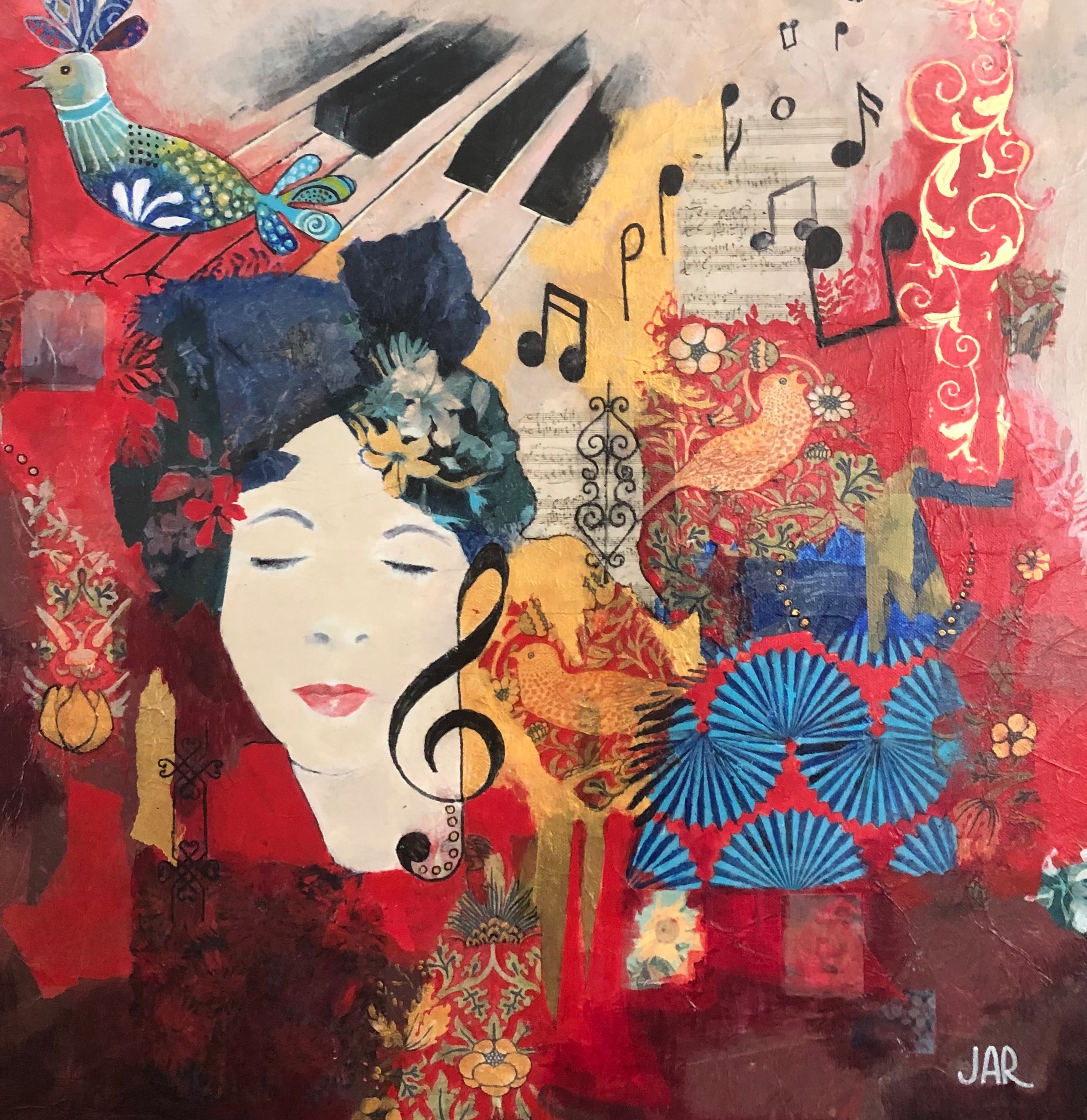 Music Within - mixed media collage by Jean Ann Robinson