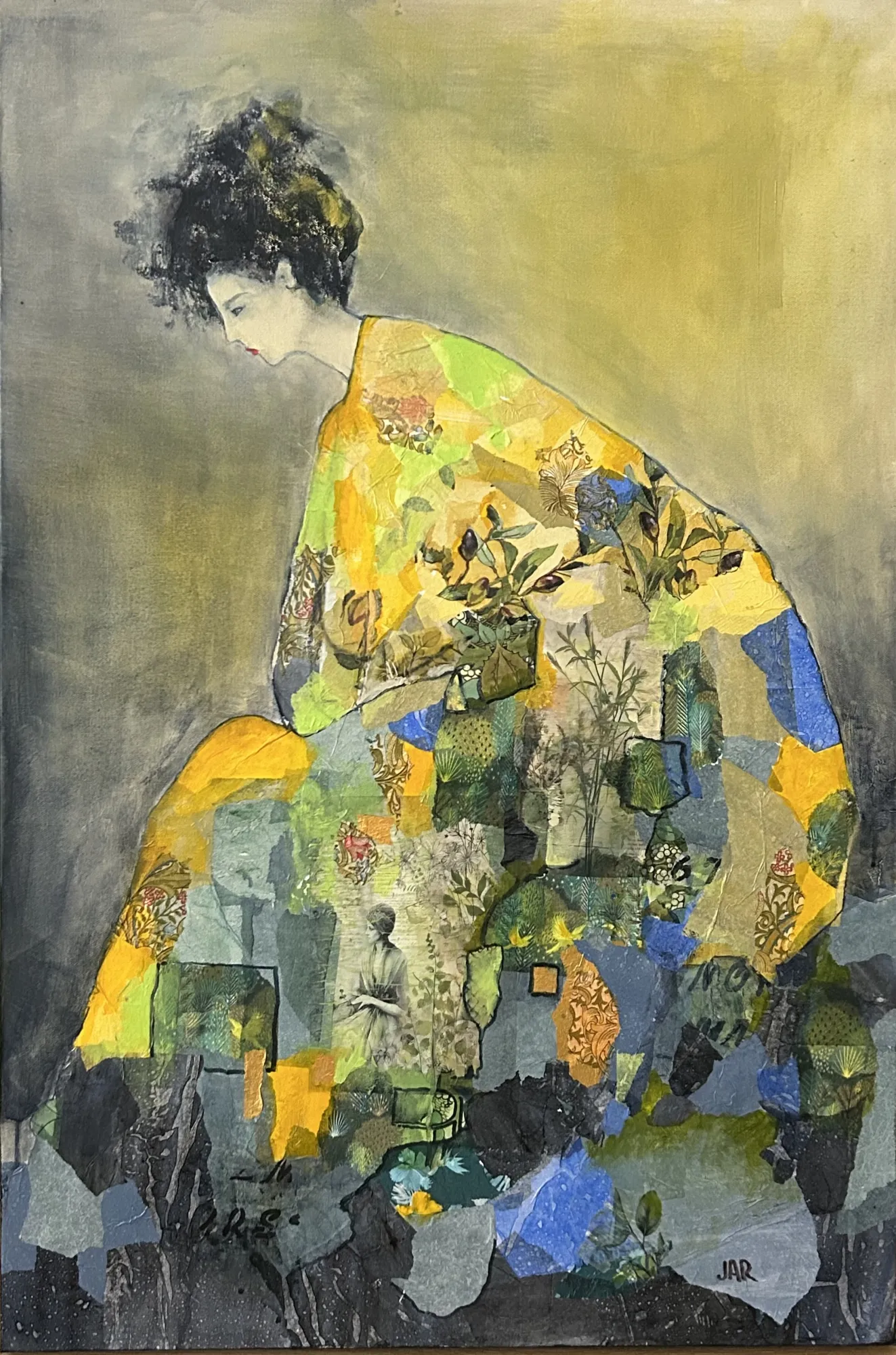The Contained Garden - mixed media collage by Jean Ann Robinson