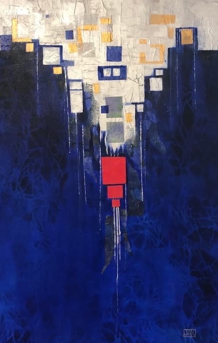 Descend - mixed media collage by Jean Ann Robinson