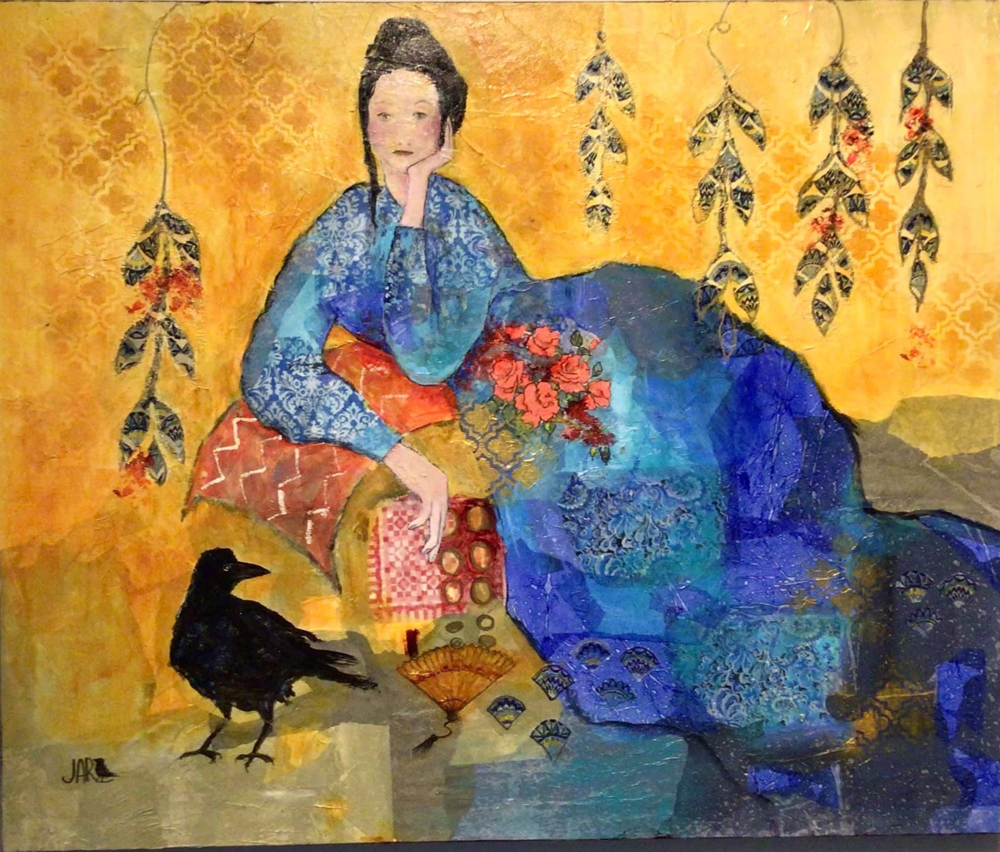 Relaxing in Blue - mixed media collage by Jean Ann Robinson