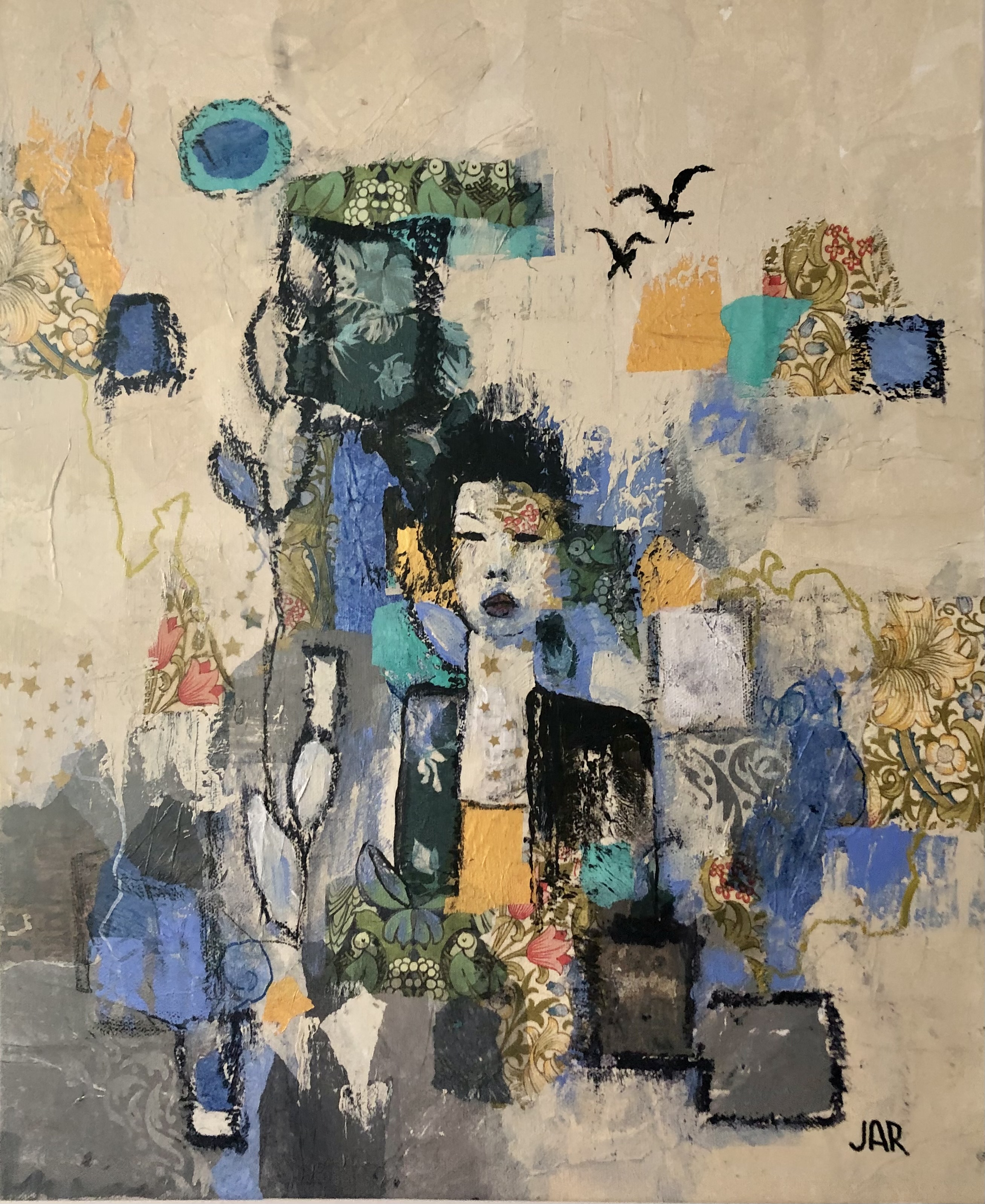 Her Own Story - mixed media collage by Jean Ann Robinson