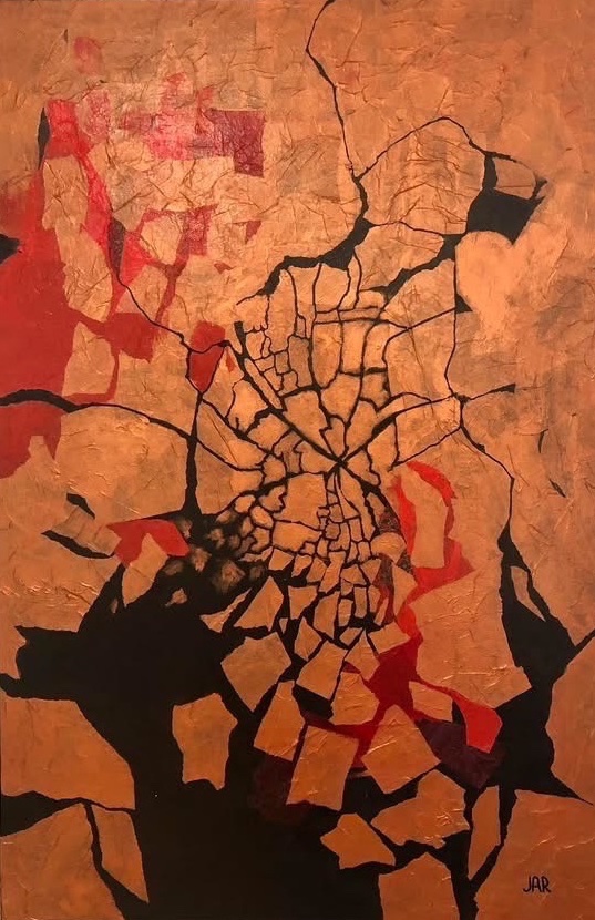 Shattered - mixed media collage by Jean Ann Robinson