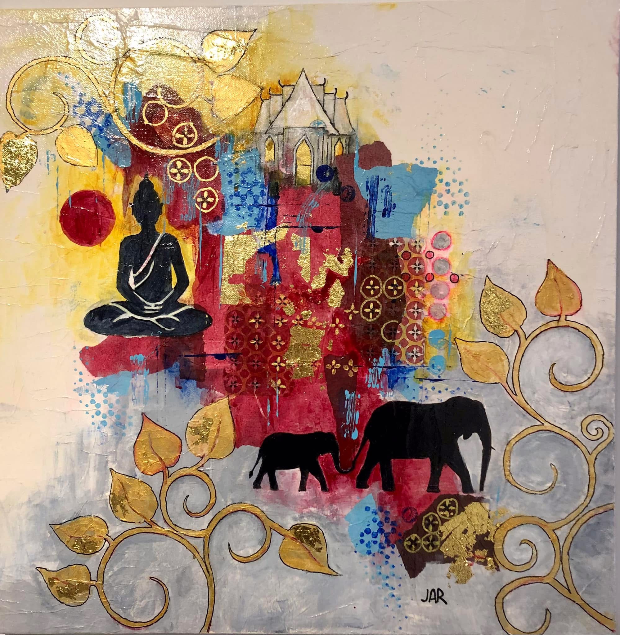 Chiang Mai - mixed media collage by Jean Ann Robinson