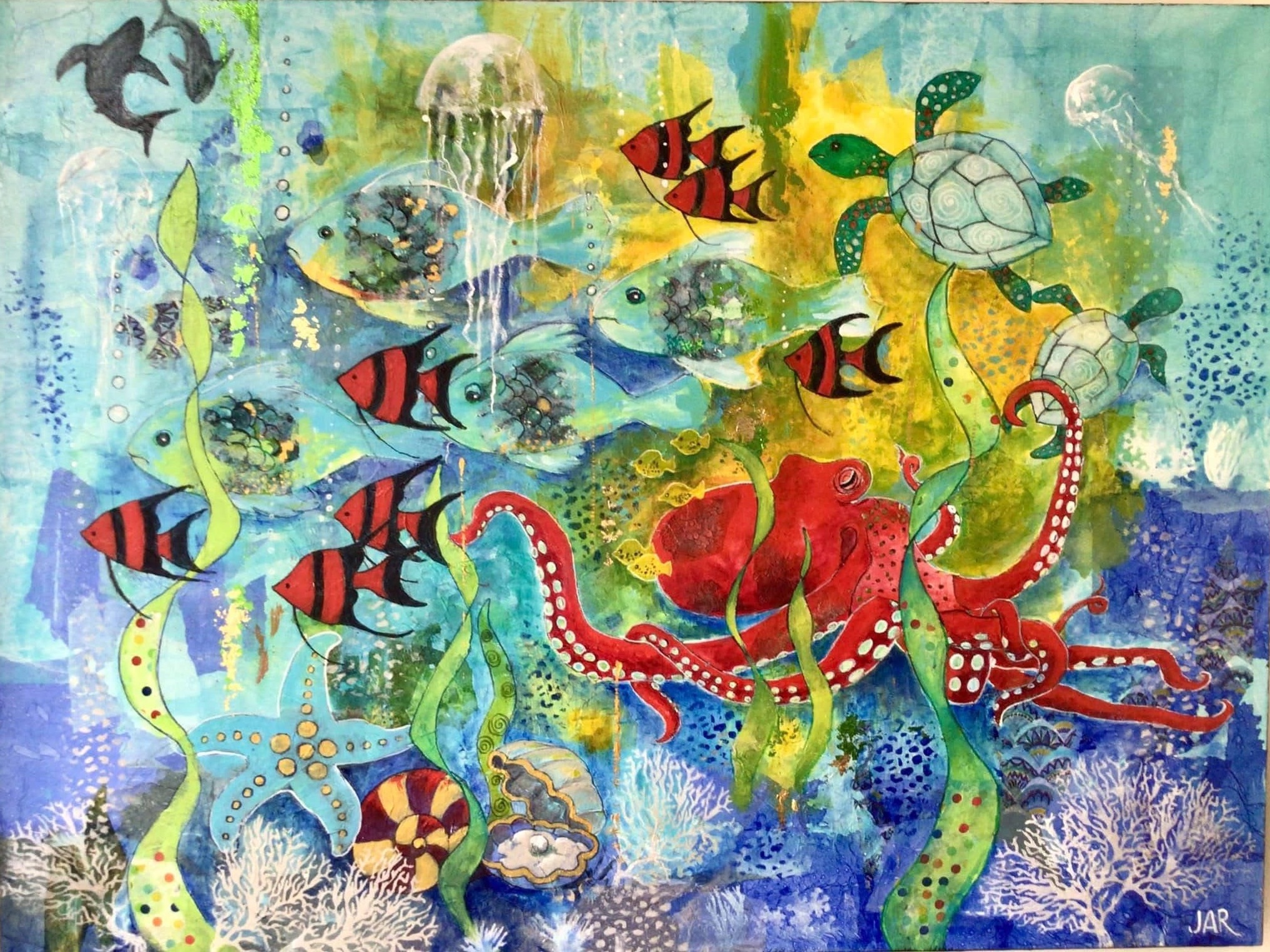 Schools Out - mixed media collage by Jean Ann Robinson