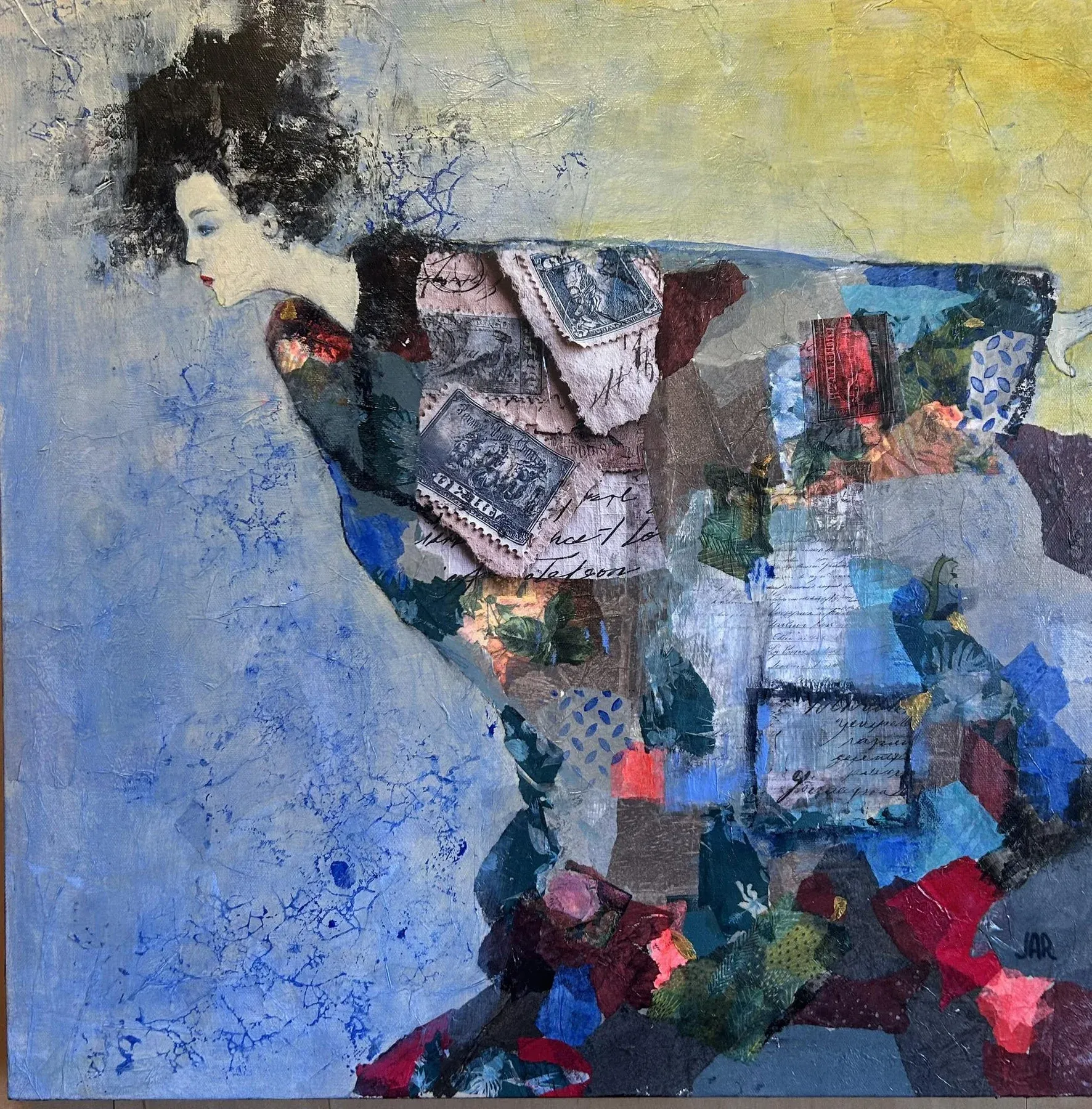 Postmarked - mixed media collage by Jean Ann Robinson