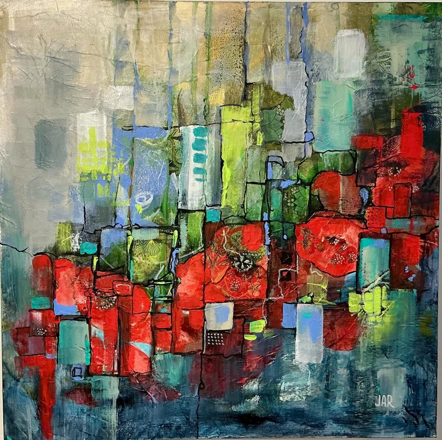 Poppy Field Study - mixed media collage by Jean Ann Robinson