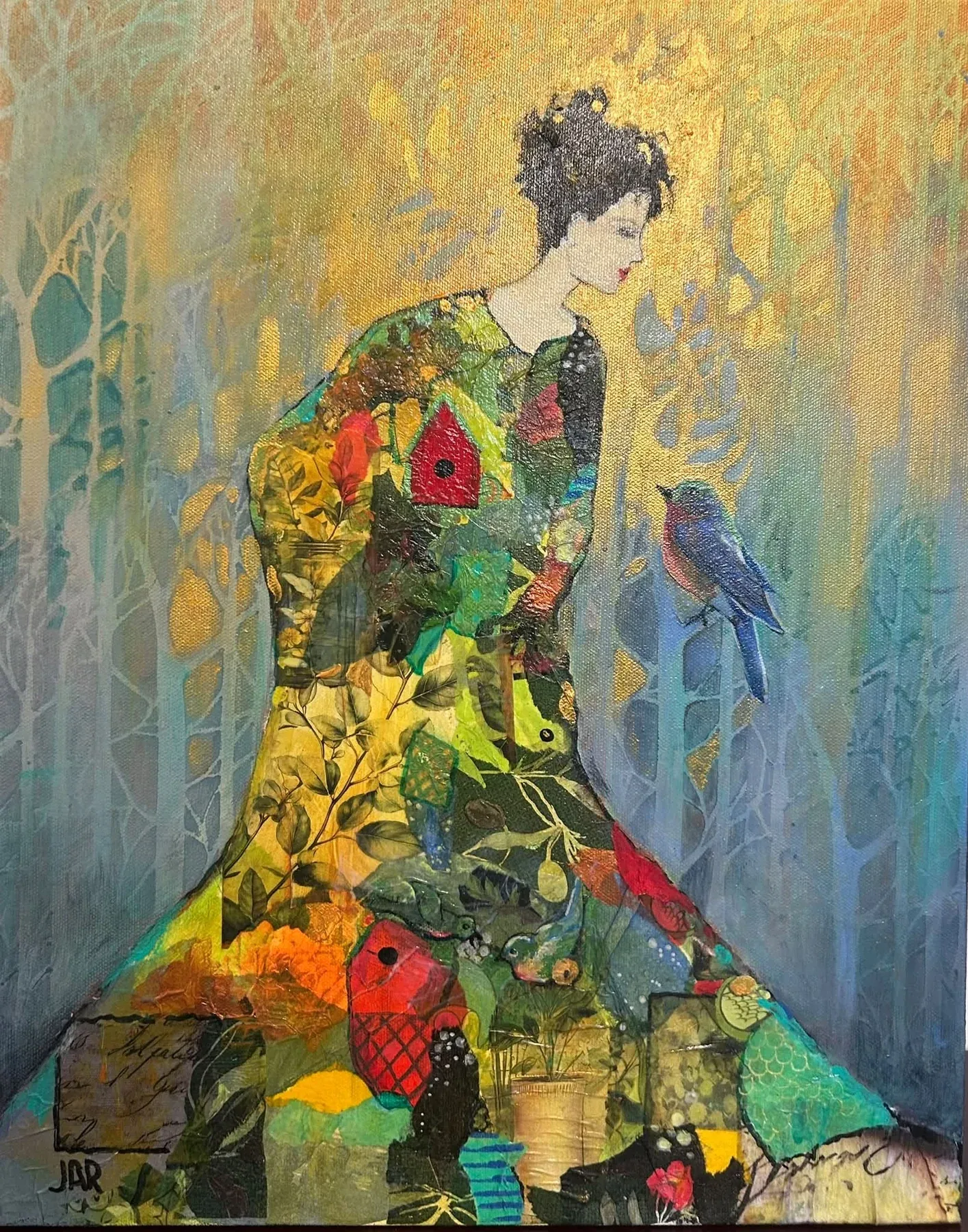 She Keeps a Garden - mixed media collage by Jean Ann Robinson