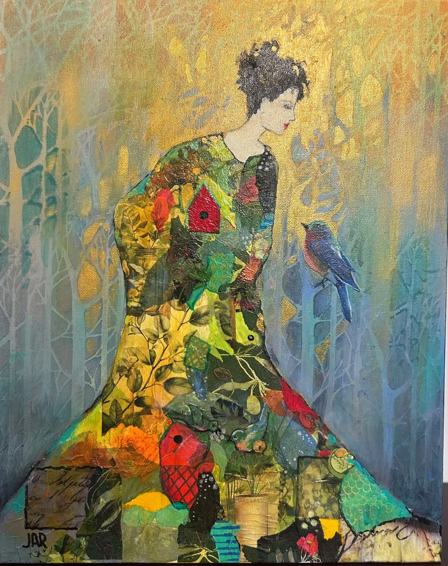 She Keeps a Garden - mixed media collage by Jean Ann Robinson